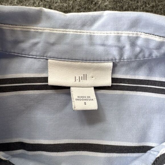 J. Jill Side-button Stepped-hem Tunic Shirt Top Blue Striped Women’s S Boyfriend - Picture 3 of 9